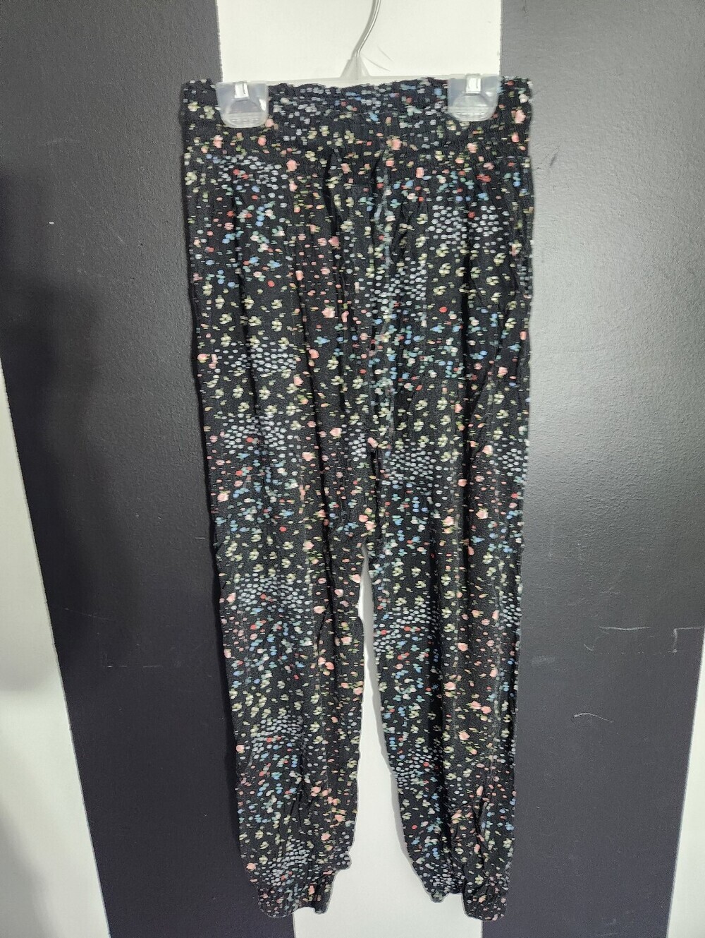 Aeropostale Black Floral-Print Joggers with Pastel Dots
